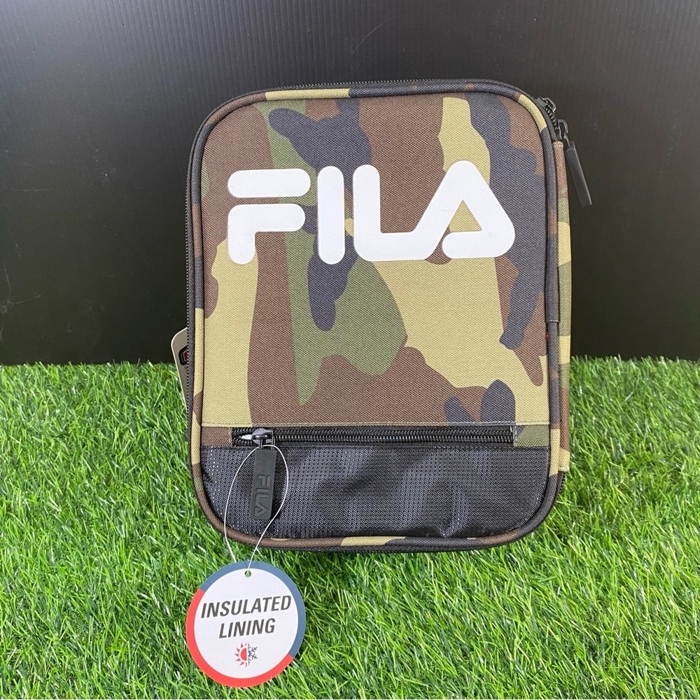 Fila Camouflage Lunch Bag with Insulated Lining Zipper Side Pocket Compartment
